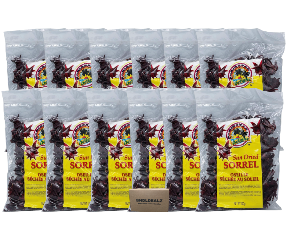 Caribbean Delight Sun-Dried Sorrel tea drink 12 pack grocery bundle, retail-sealed bags