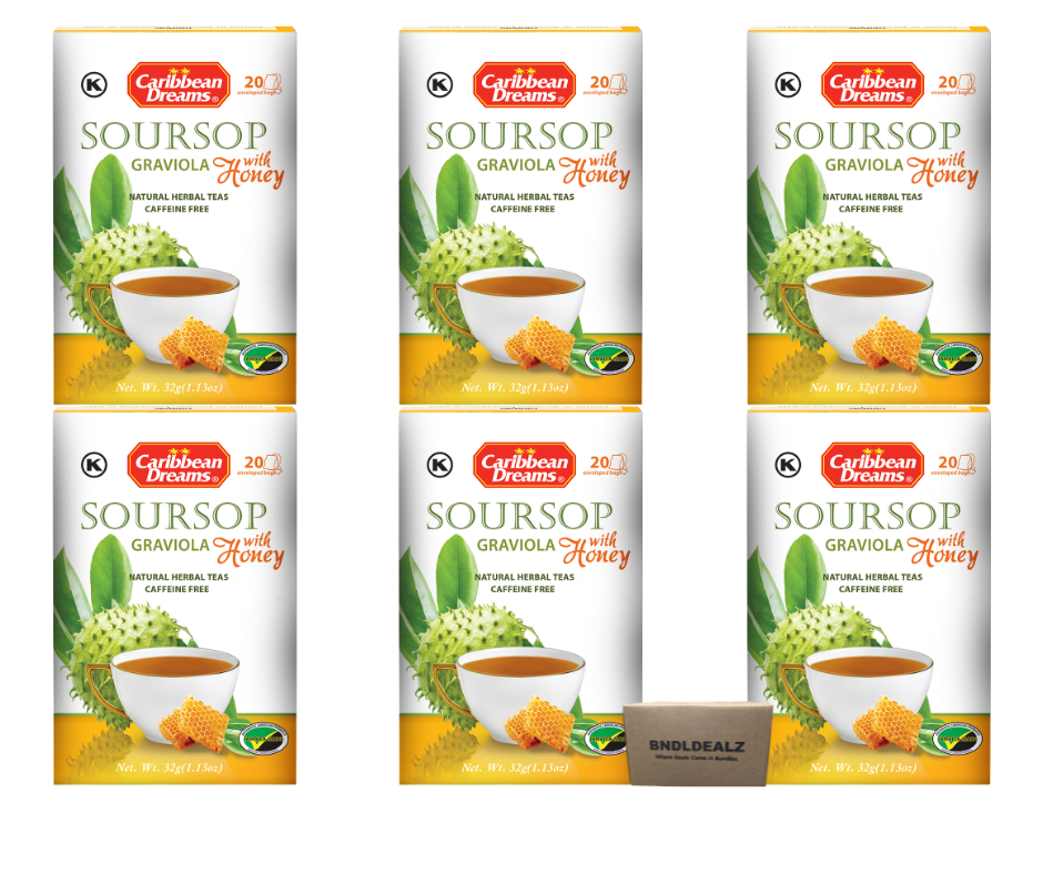 Caribbean Dreams Soursop Graviola Tea with Honey 6 pack grocery bundle