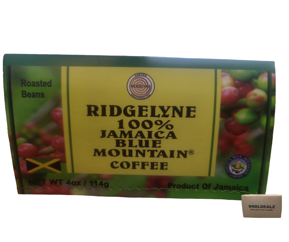 Ridgelyne 100% Jamaica Blue Mountain Coffee Roasted Beans 4 oz.