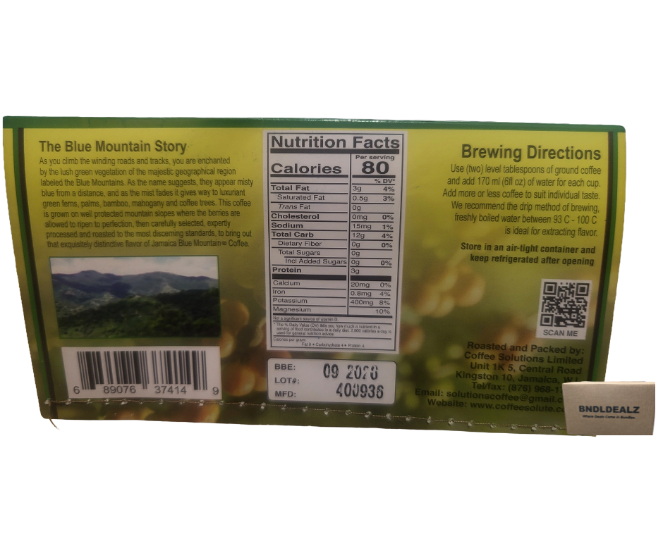 Ridgelyne 100% Jamaica Blue Mountain Coffee Roasted Beans 4 oz.